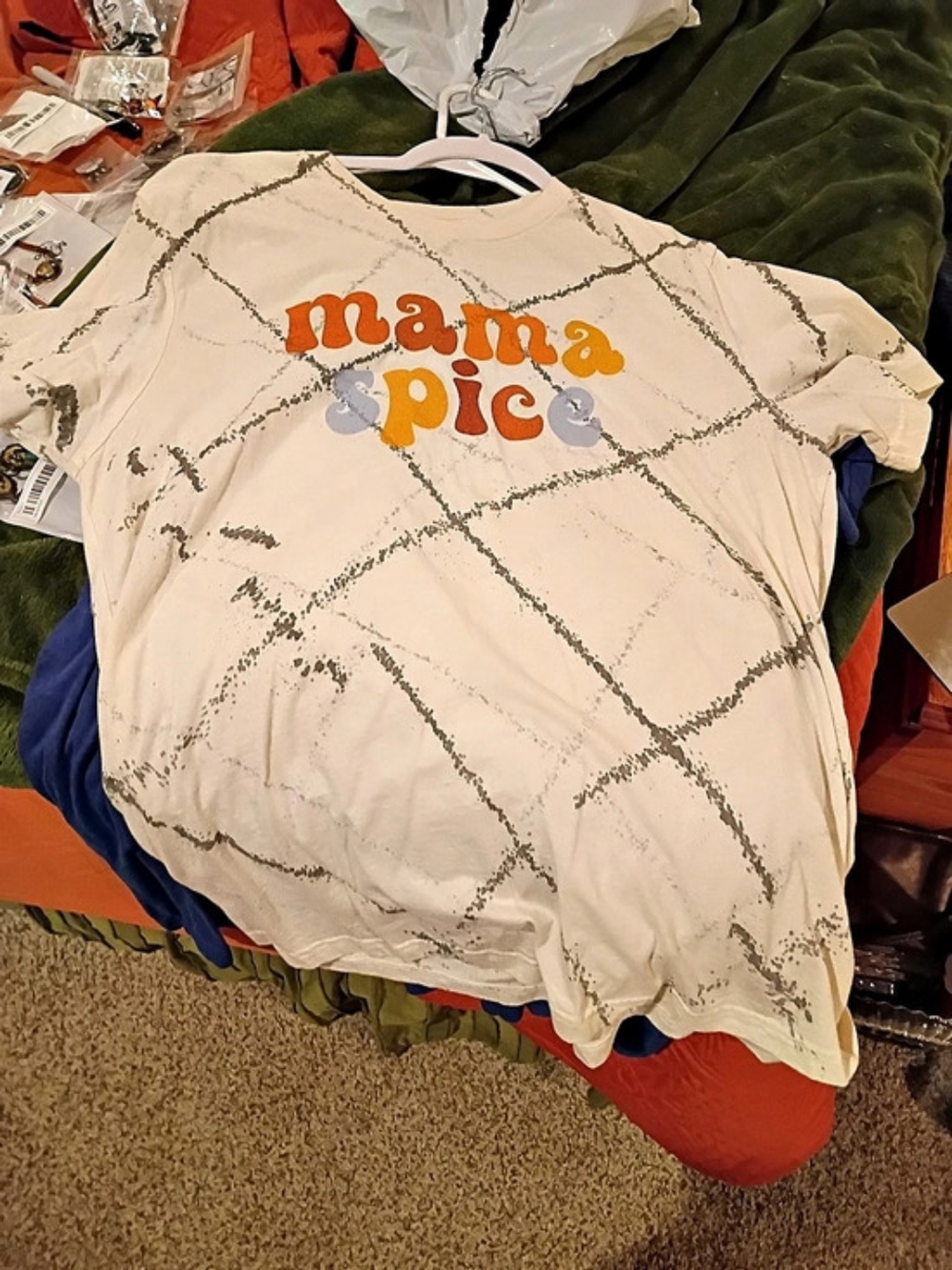 Bella Canvas Graphic Plaid Short Sleeve Top in Cream & Orange Size XL